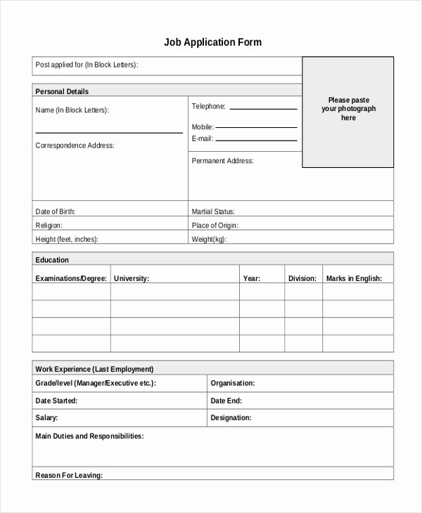 Job Application form Sample format Best Of 8 Sample Job Application forms Free Sample Example