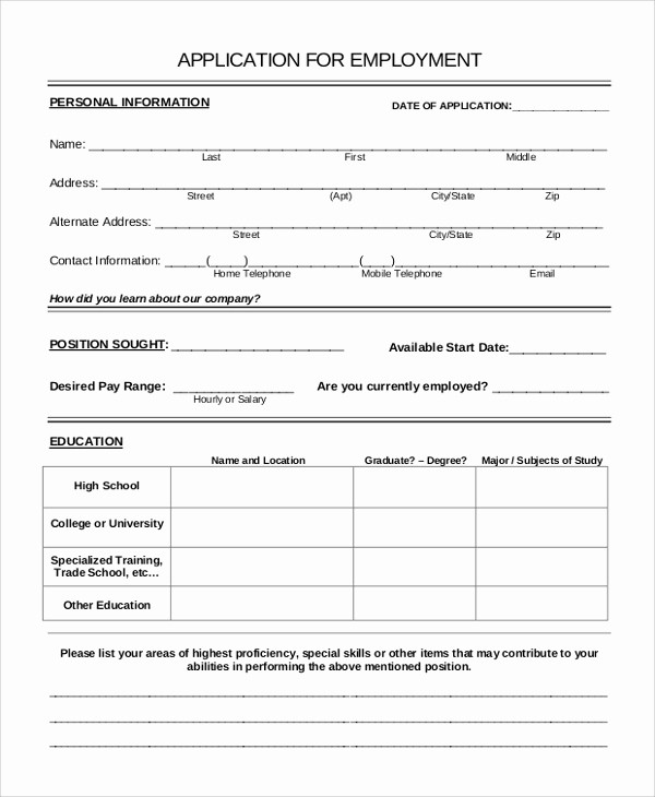 Job Application form Sample format Elegant 10 Sample Application forms