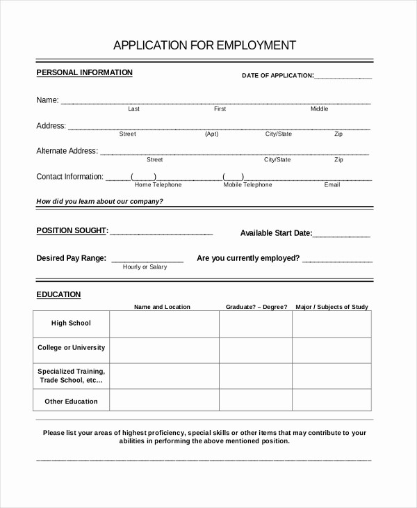 Job Application form Sample format Elegant 8 Sample Restaurant Application forms Sample Example