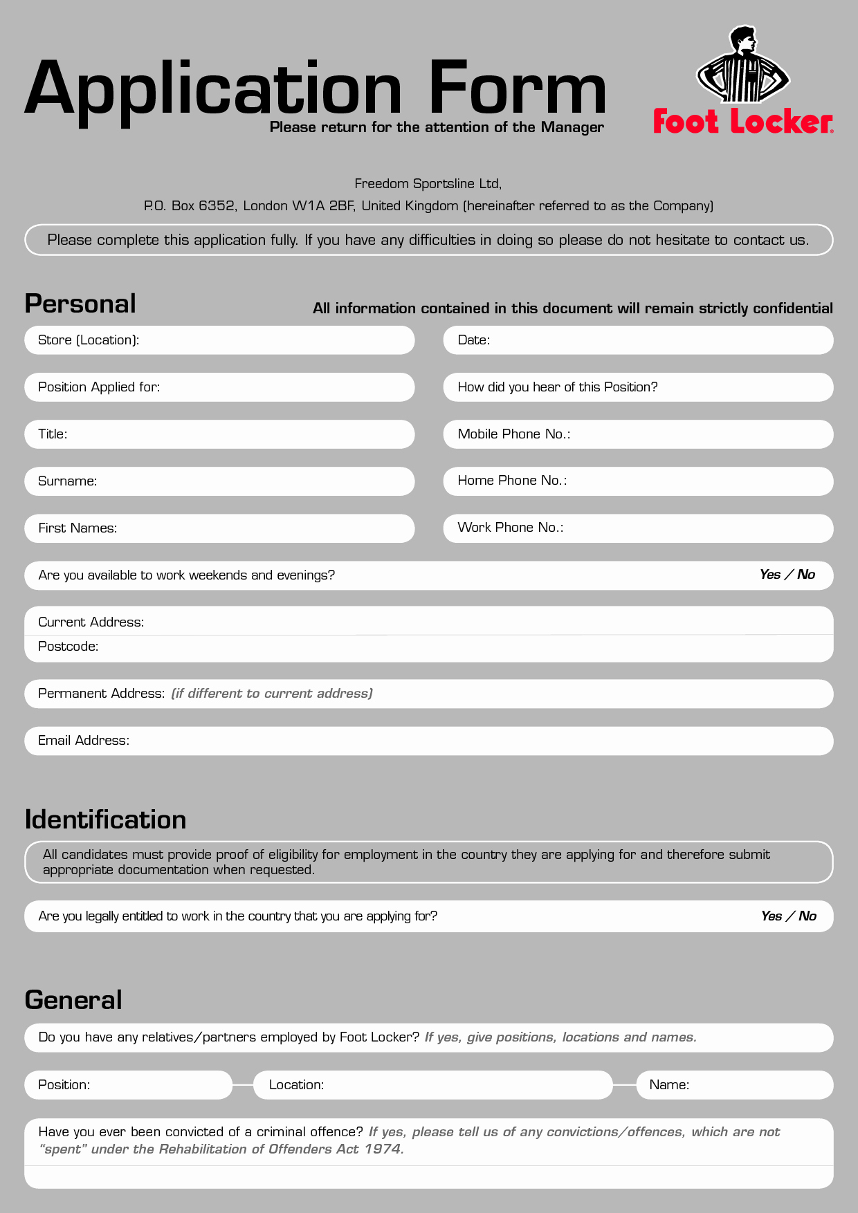 Job Application form Sample format Inspirational Foot Locker Application form Uk