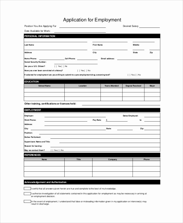 Job Application form Sample format Unique 7 Employment Application form Samples Examples