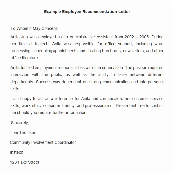 Job Recommendation Letter Sample Template New 18 Employee Re Mendation Letters Pdf Doc