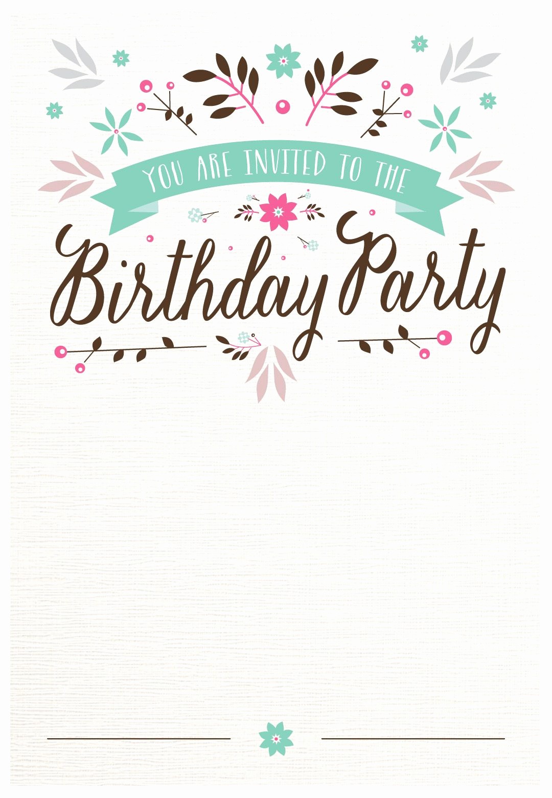 Kids Birthday Party Invite Templates Fresh Flat Floral Free Printable Birthday Invitation Template