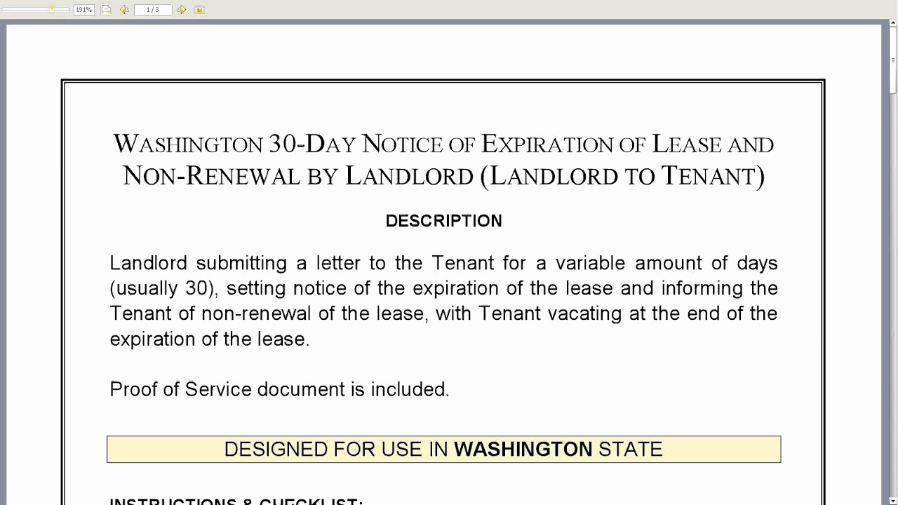 Lease Renewal Notice to Tenant Elegant Washington 30 Day Notice Of Expiration Of Lease and Non