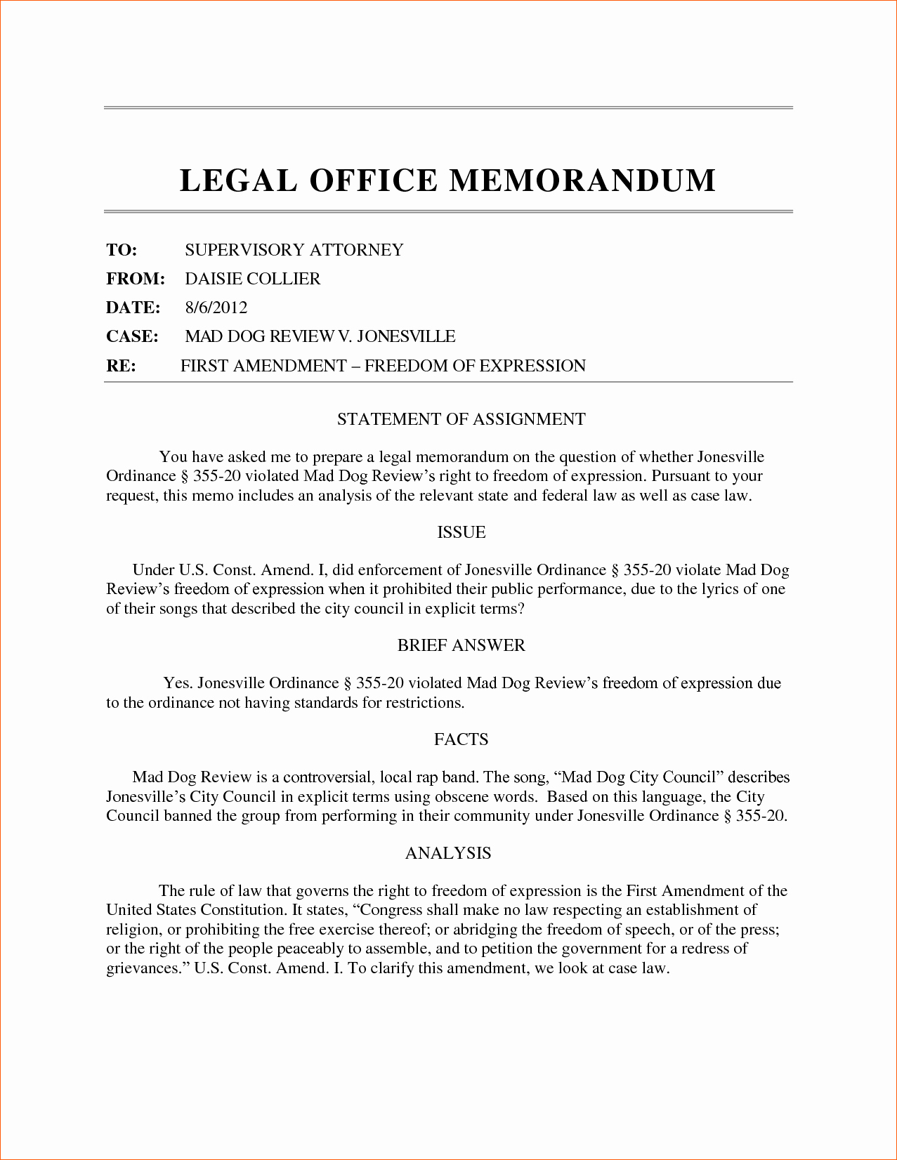 Legal Memo to File Template Elegant 8 Sample Legal Memorandum