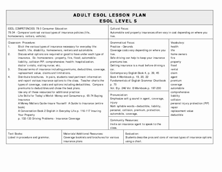 Lesson Plan Template for Adults Beautiful Adult Esol Lesson Plan Level 5 Consumer Education Lesson