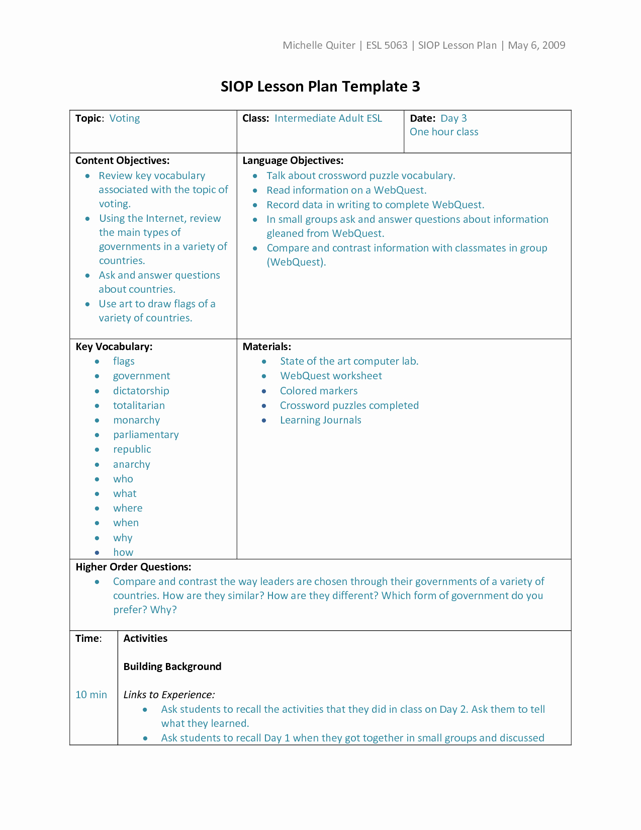 Lesson Plan Template for Adults Fresh Types Of Lesson Plan Templates