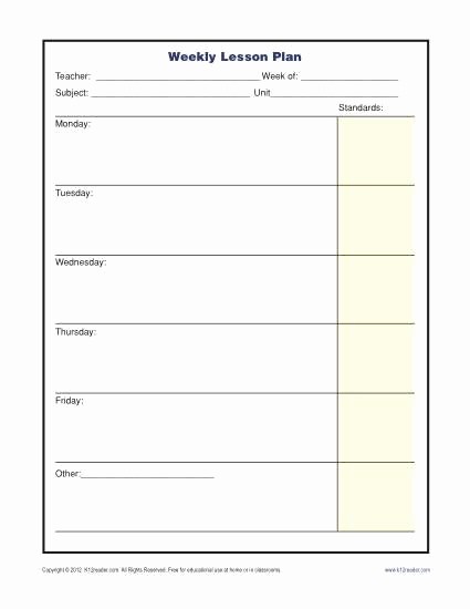 Lesson Plan Template for Adults Inspirational Weekly Lesson Plan Template with Standards Elementary