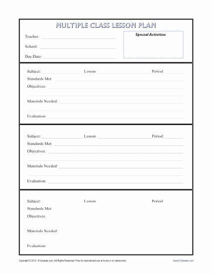 Lesson Plan Template for Adults Lovely Daily Multi Class Lesson Plan Template Secondary