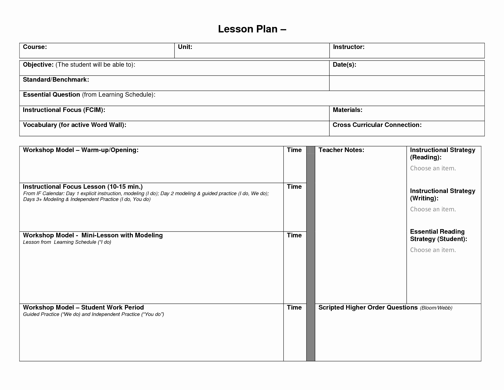 Lesson Plan Template for Teachers Elegant Blank Lesson Plan format Template