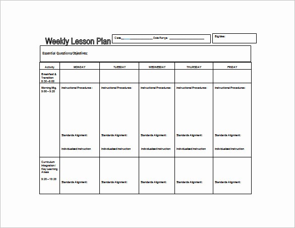 Lesson Plan Templates for Word New Weekly Lesson Plan Template 8 Free Word Excel Pdf