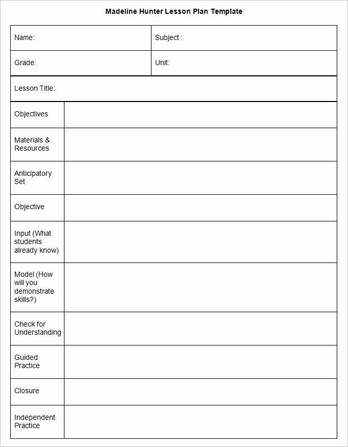 Lesson Plan Templates for Word Unique Madeline Hunter Lesson Plan Template Word Beepmunk