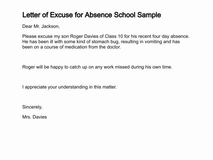 Letter for Absence In School Lovely Letter Of Excuse