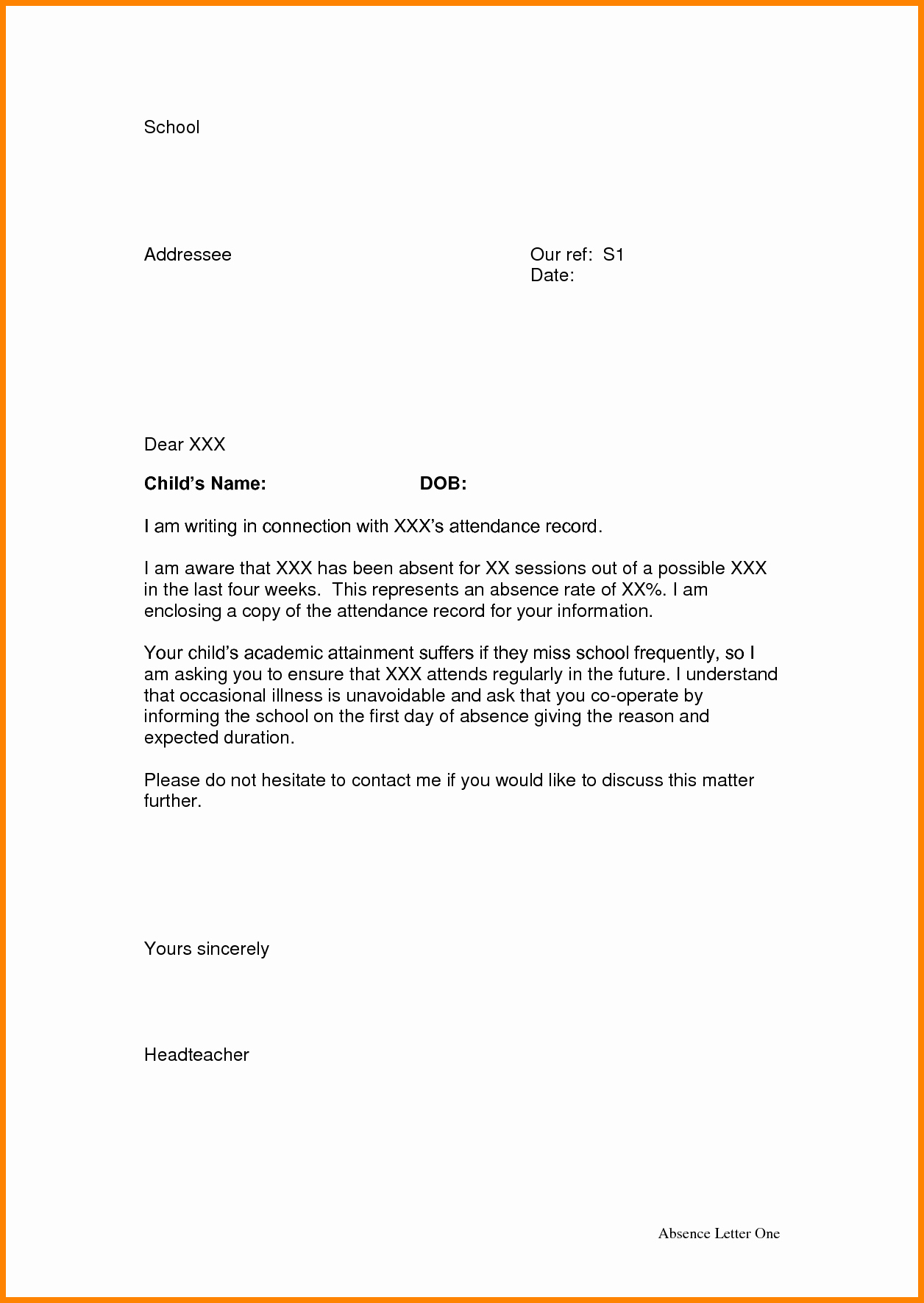Letter for Absence In School New 7 Letter for School Sample