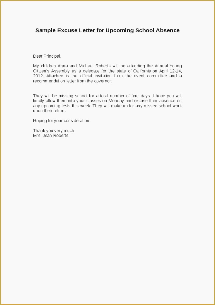 Letter for Absent From School Fresh School Absence Letter format – thepizzashop