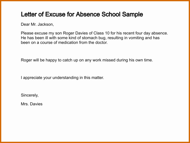 Letter for Absent From School Inspirational 6 Absent Letter for School because Of Sick