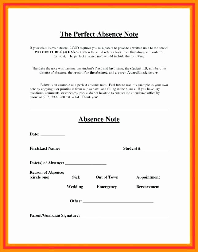 Letter for Absent In School Inspirational Absent Note for School Leave Absence Letter Sample