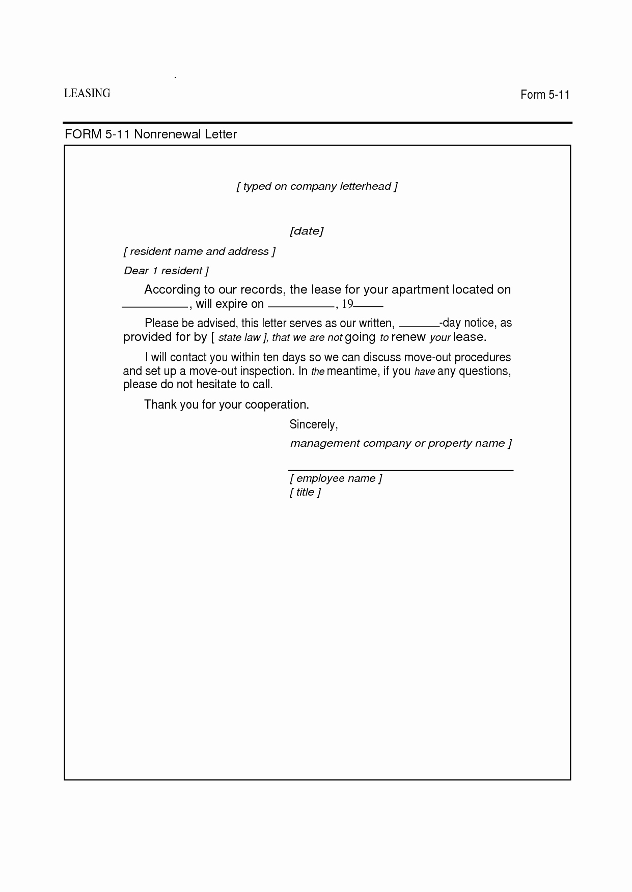 Letter for Not Renewing Lease Elegant Letter Not Renewing Lease Free Printable Documents