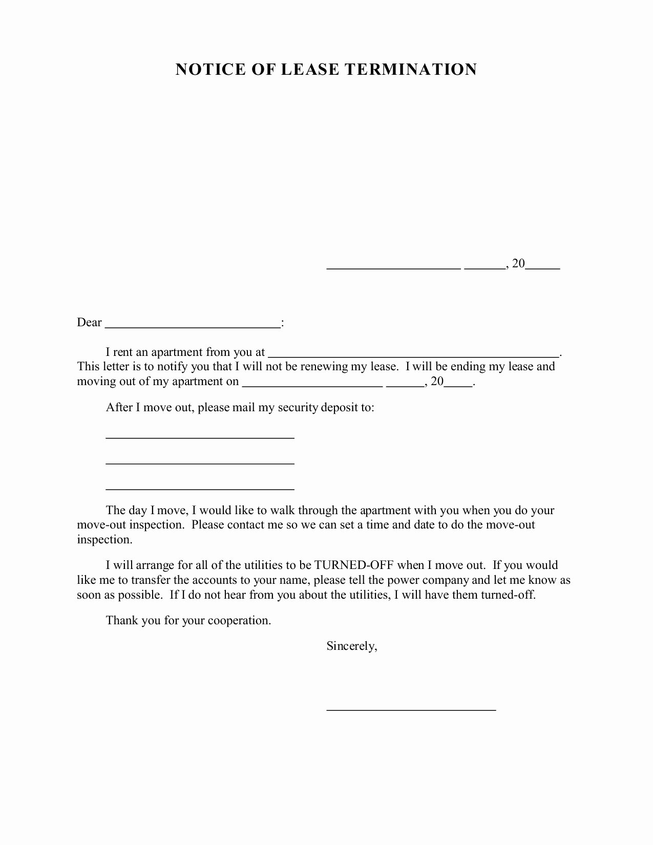 Letter for Not Renewing Lease Lovely Letter Not Renewing Lease Free Printable Documents