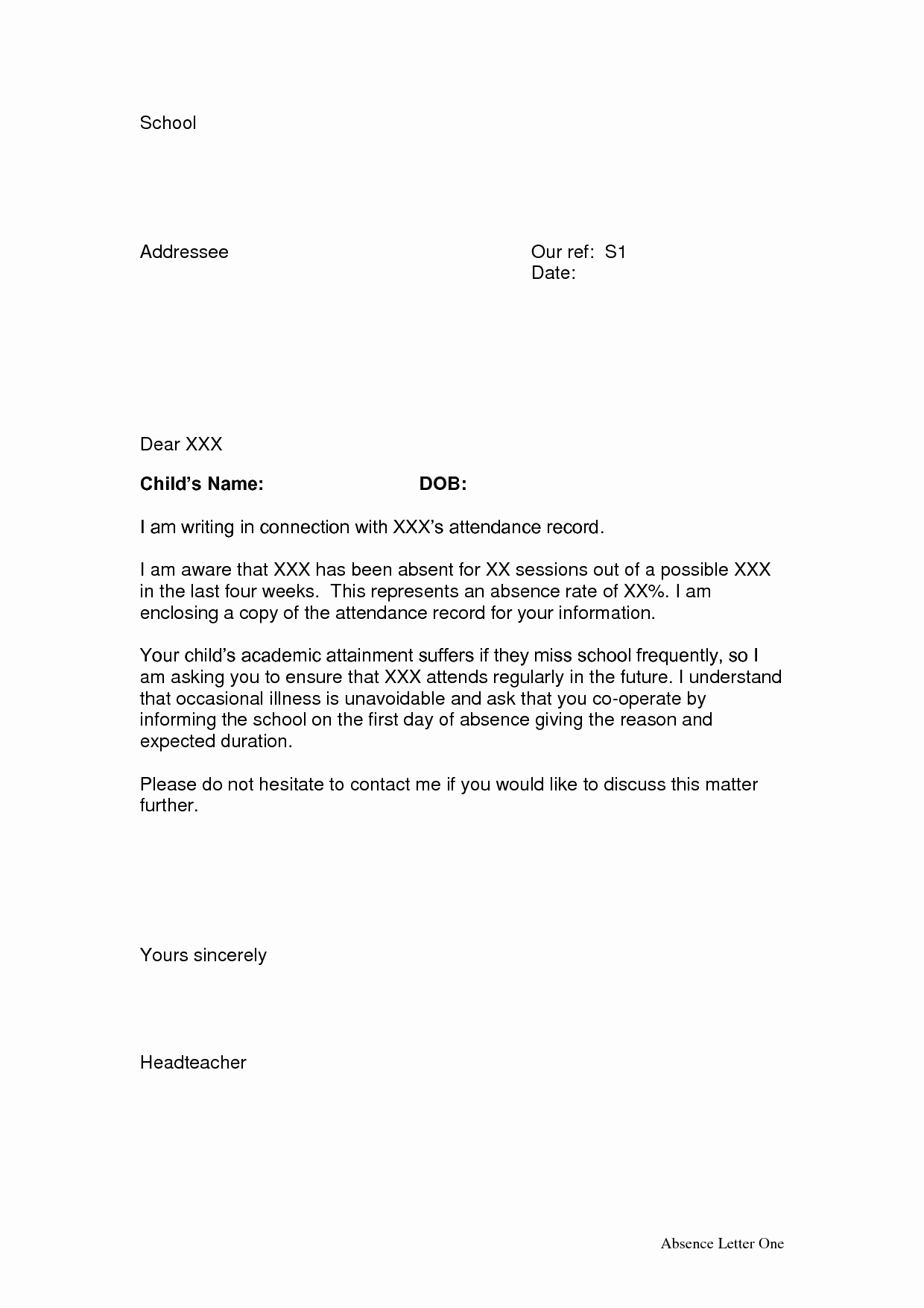 Letter Of Absent to School New 10 Best Of School attendance Letter Template