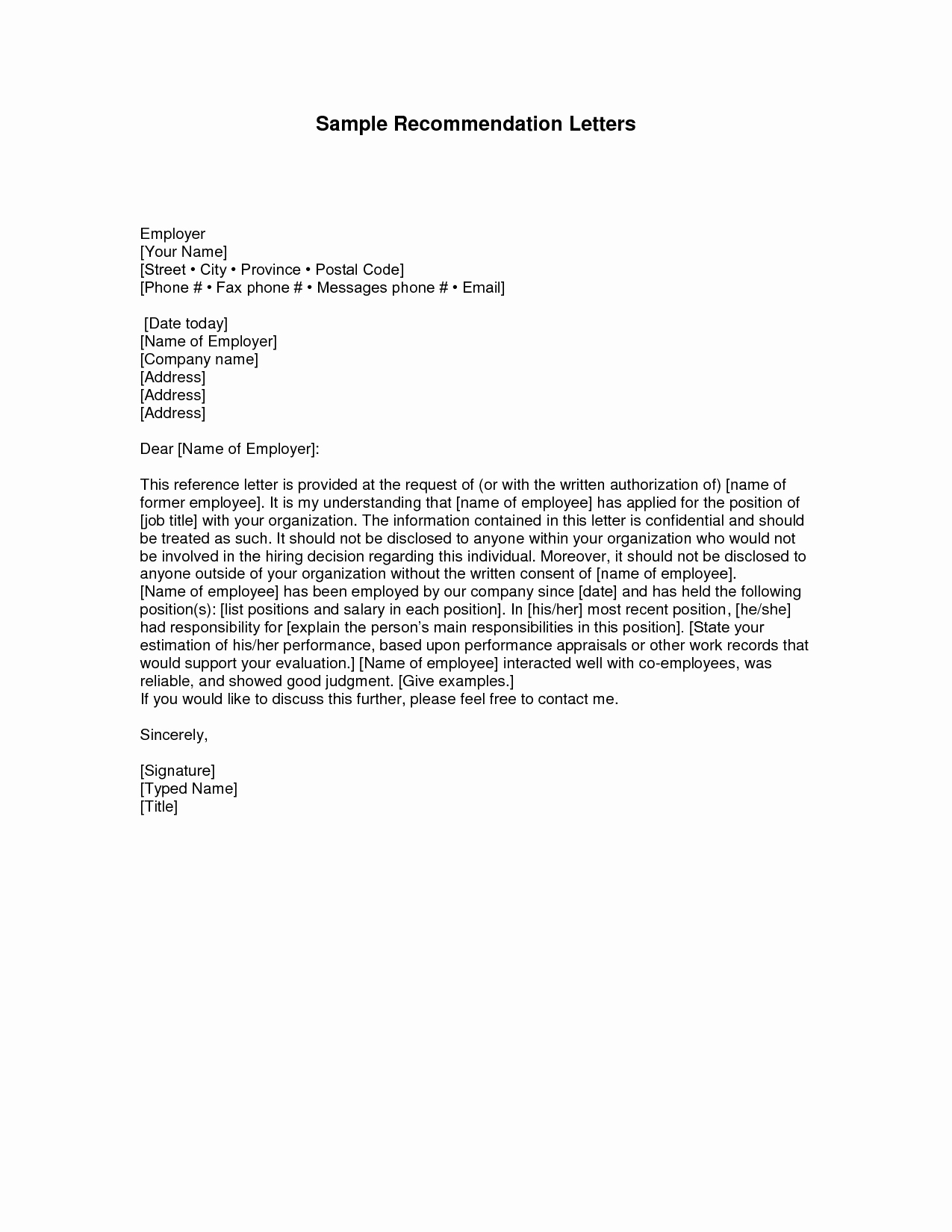 Letter Of Recomendation for Employment Unique Letters Of Re Mendation Samples