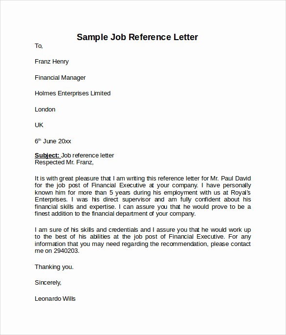 Letter Of Recommendation Employee Template Awesome 8 Job Reference Letters – Samples Examples &amp; formats