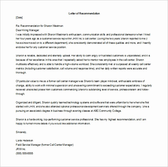 Letter Of Recommendation Employment Template Elegant 11 Re Mendation Letters for Employment – Free Sample