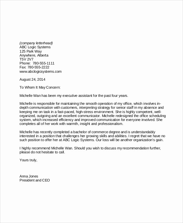 Letter Of Recommendation Employment Template Inspirational 8 Sample Employment Reference Letters