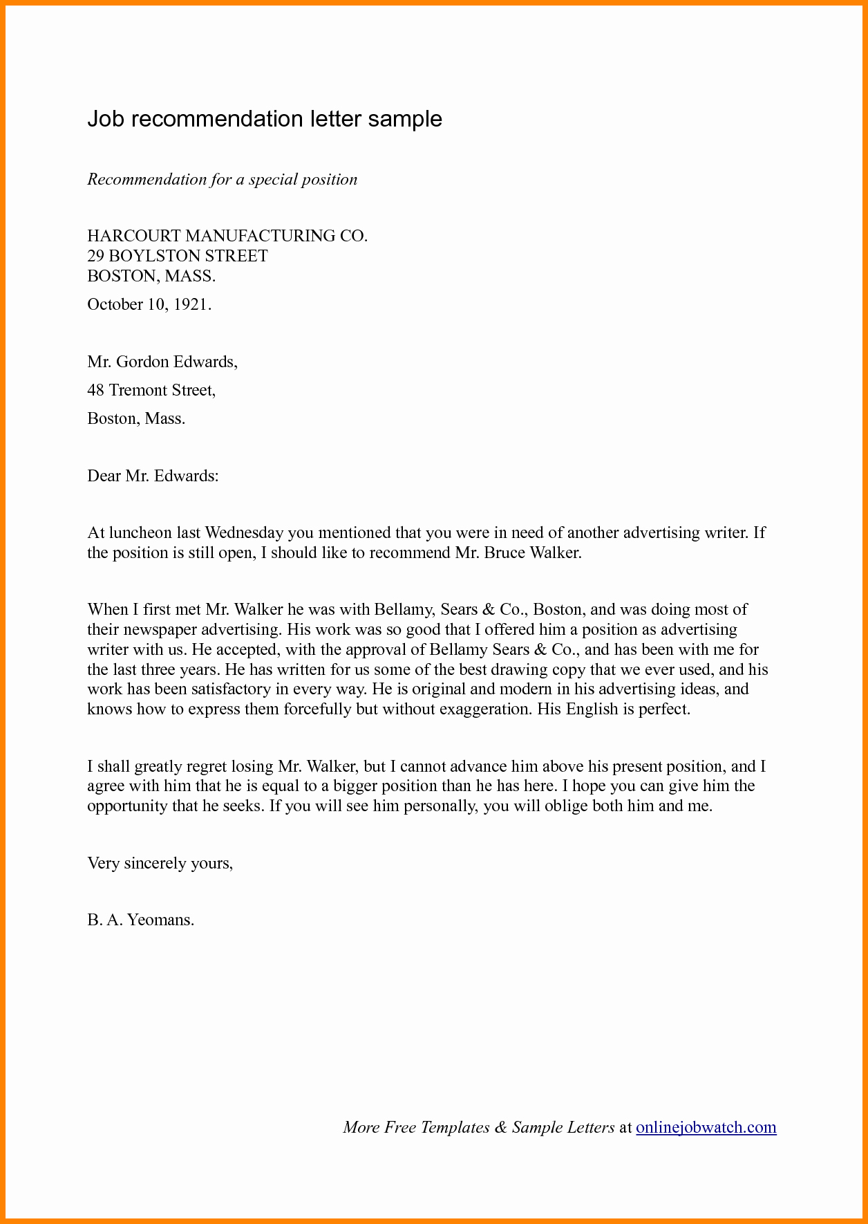 Letter Of Recommendation Employment Template Luxury 7 Job Re Mendation Letters