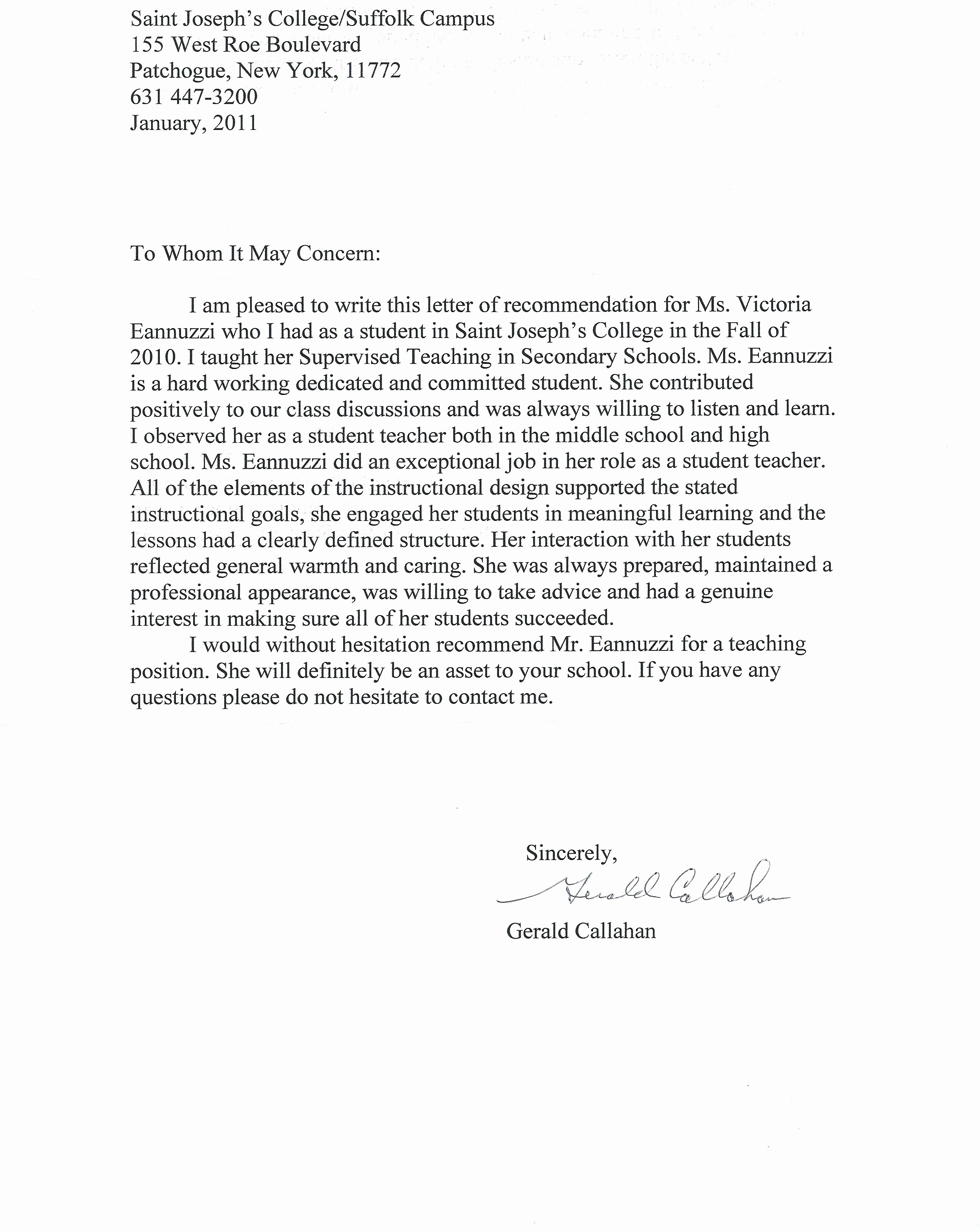 Letter Of Recommendation From Coworker Elegant Victoria Anne Eannuzzi My Teaching Portfolio