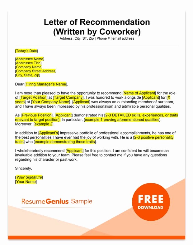 Letter Of Recommendation From Coworker New Letter Of Re Mendation Samples &amp; Templates for