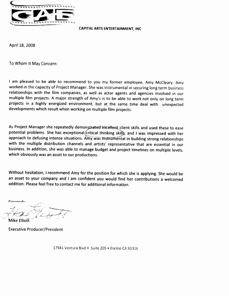 Letter Of Recommendation Letter Example Beautiful Cae Re Mendation Letter