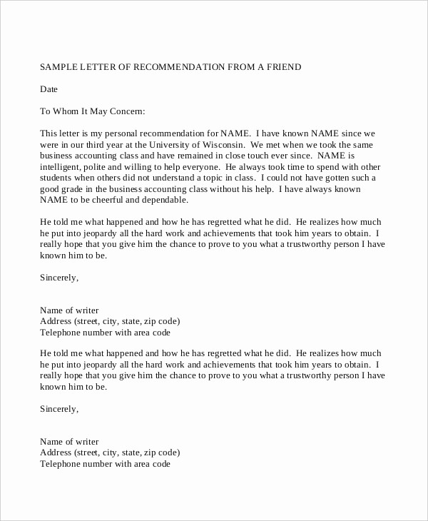 Letter Of Recommendation Letter Example Luxury Professional Reference Letter 12 Free Sample Example