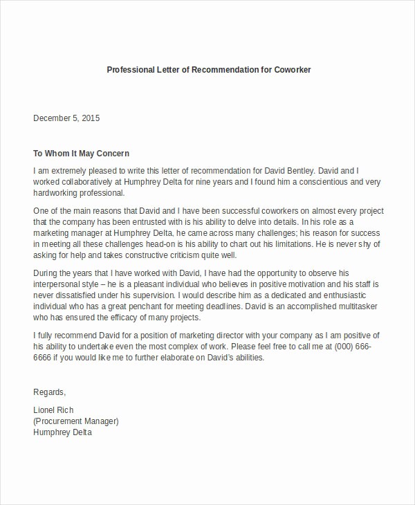 Letter Of Recommendation Letter Example New 12 Professional Letter Re Mendation Free Pdf Word