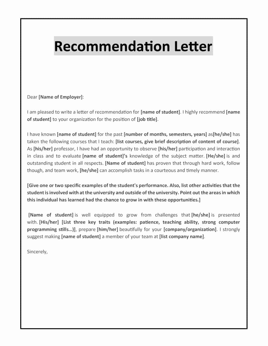 Letter Of Recommendation Letter Template Lovely 43 Free Letter Of Re Mendation Templates &amp; Samples