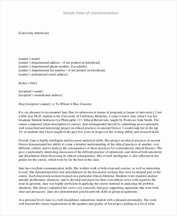 Letter Of Recommendation Template Student Beautiful 37 Simple Re Mendation Letter Template Free Word Pdf