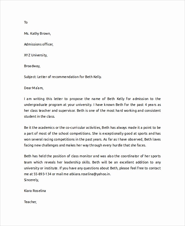 Letter Of Recommendation Template Student Elegant 7 Sample College Re Mendation Letters