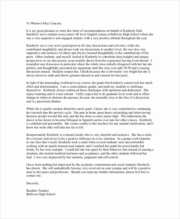 Letter Of Recommendation Template Student Fresh 35 Letters Of Re Mendation for Student Download for