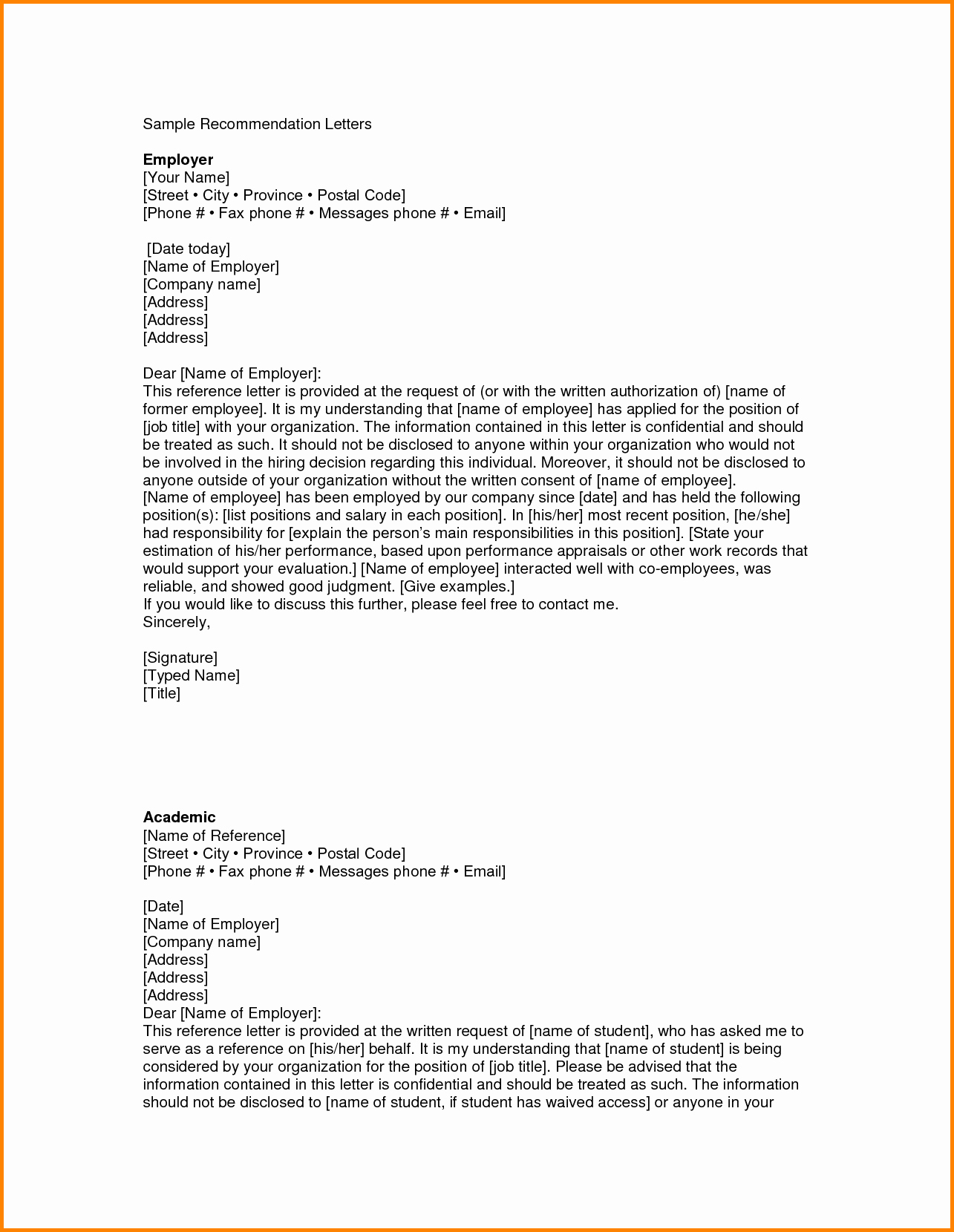 Letter Of Recommendation Template Student Unique 7 Reference Letter Sample for Student