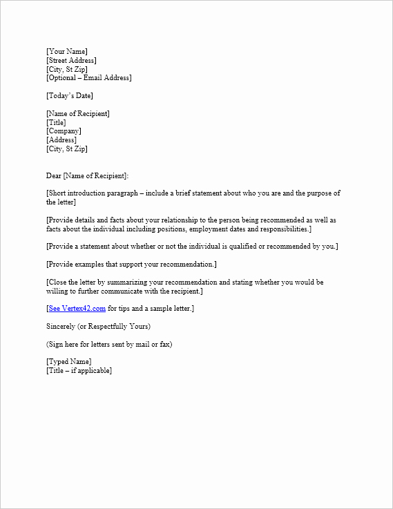 Letter Of Recommendation Word Template Fresh Download A Free Letter Of Reference Template for Word