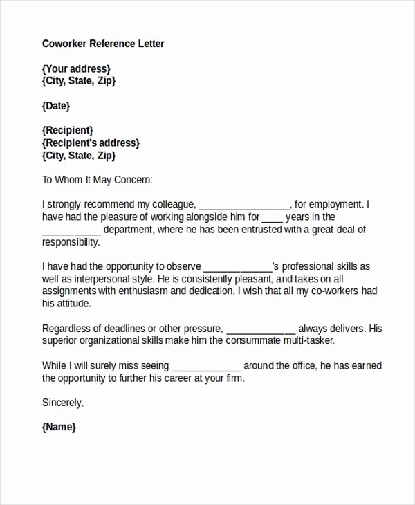 Letter Of Reference for Coworker Beautiful Letter Of Reference Sample 8 Free Documents In Doc