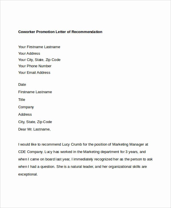 Letter Of Reference for Coworker Unique Coworker Re Mendation Letter 10 Free Word Pdf