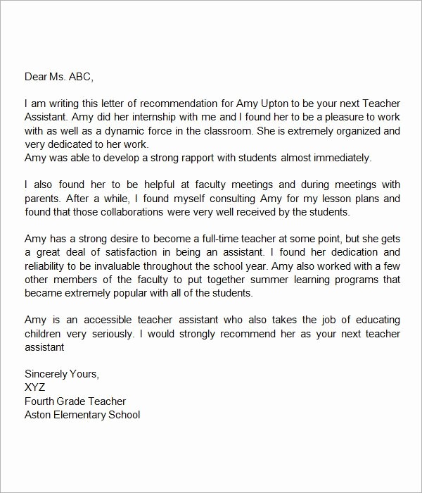 Letter Of Reference for Teachers Awesome Sample Letter Of Re Mendation for Teacher 18
