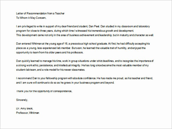 Letter Of Reference for Teachers Luxury 28 Letters Of Re Mendation for Teacher Pdf Doc