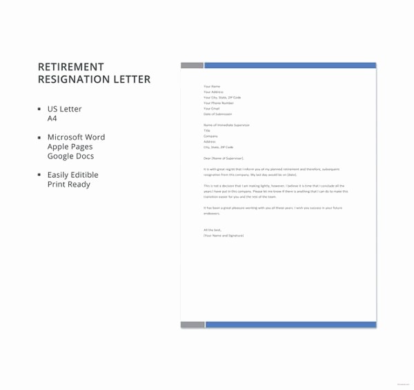 Letter Of Resignation Retirement Example Inspirational 9 Retirement Resignation Letter Template Free Word Pdf