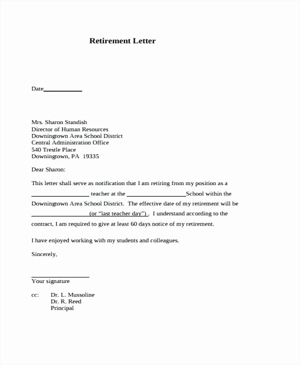 Letter Of Resignation Retirement Example New Letter Resignation Due to Retirement Sample Full Best