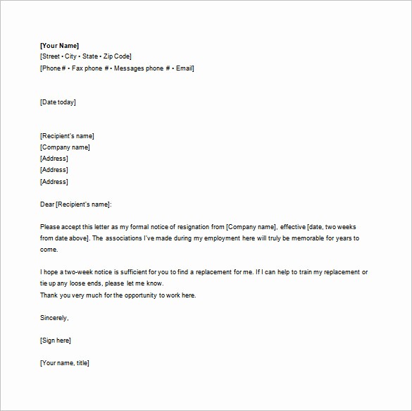 Letter Of Resignation Template Download Beautiful Notice Of Resignation Letter Template 9 Free Word