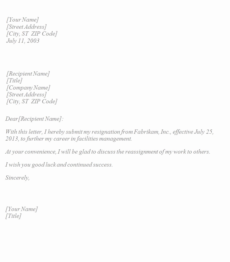 Letter Of Resignation Template Download Fresh Basic Resignation Letter Template Sample
