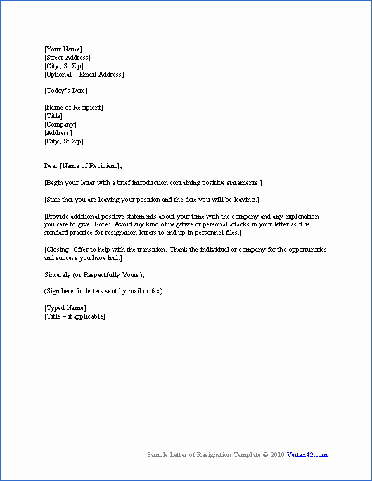 Letter Of Resignation Template Download Fresh Free Letter Of Resignation Template