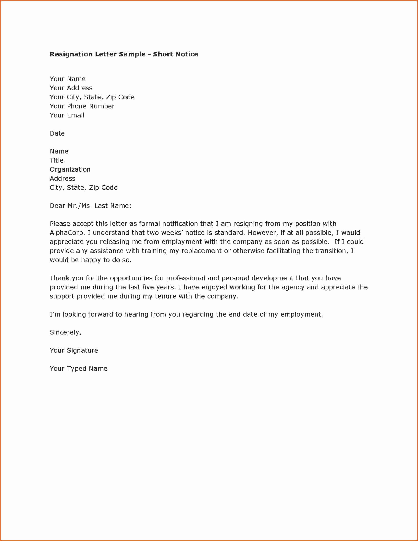 Letter Of Resignation Template Download New Resignation Letter Template Templates Data